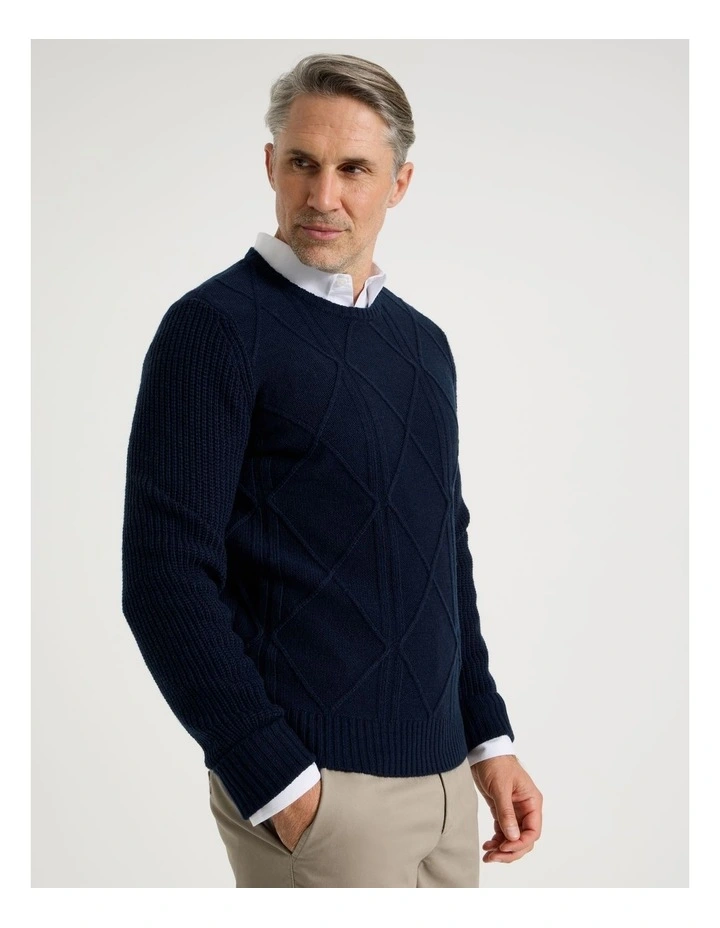 Crew Neck Cable Knit in Navy image 5