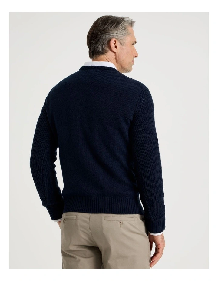 Crew Neck Cable Knit in Navy image 6