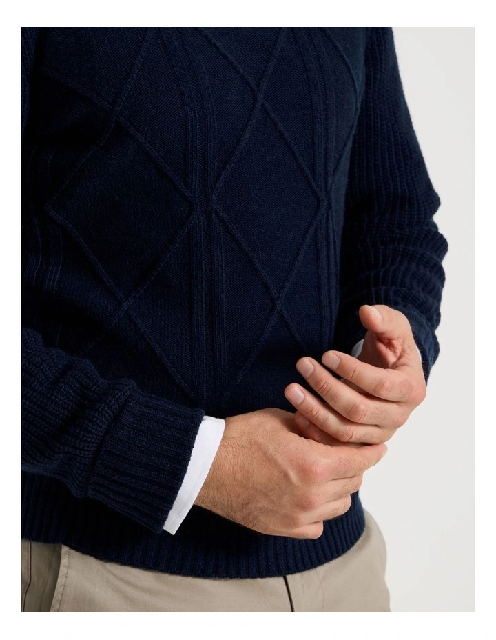 Crew Neck Cable Knit in Navy image 7