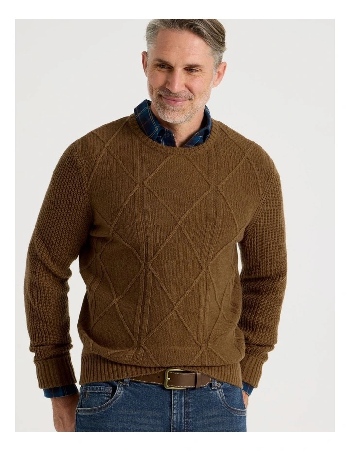 Crew Neck Cable Knit in Camel image 2