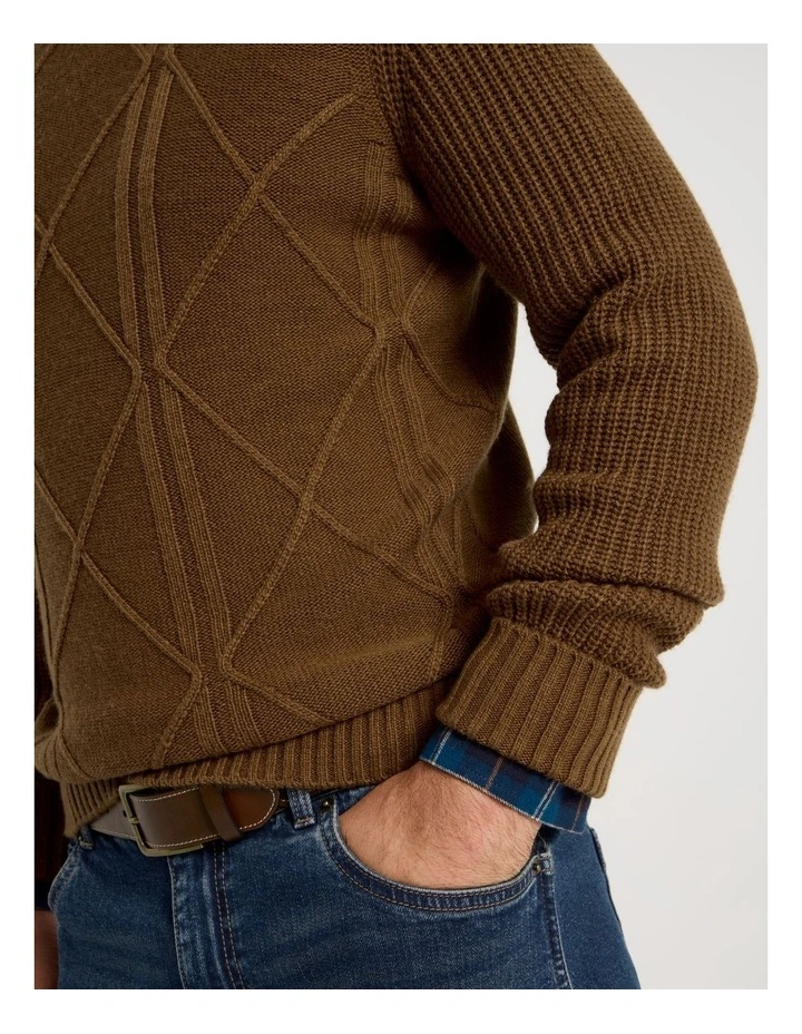 Crew Neck Cable Knit in Camel image 4