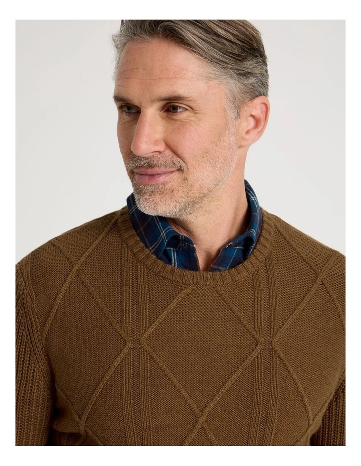 Crew Neck Cable Knit in Camel image 5