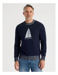 Crew Neck Sail Away Knit in Navy