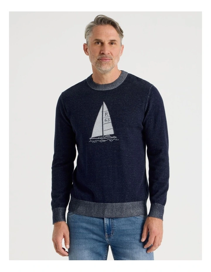 Crew Neck Sail Away Knit in Navy image 1