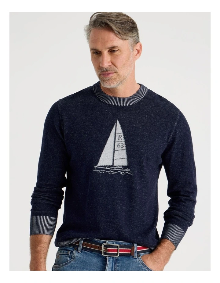 Crew Neck Sail Away Knit in Navy image 6