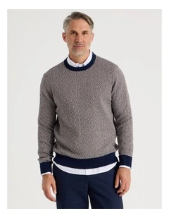 Tricolour Textured Crew Neck Knit in Camel