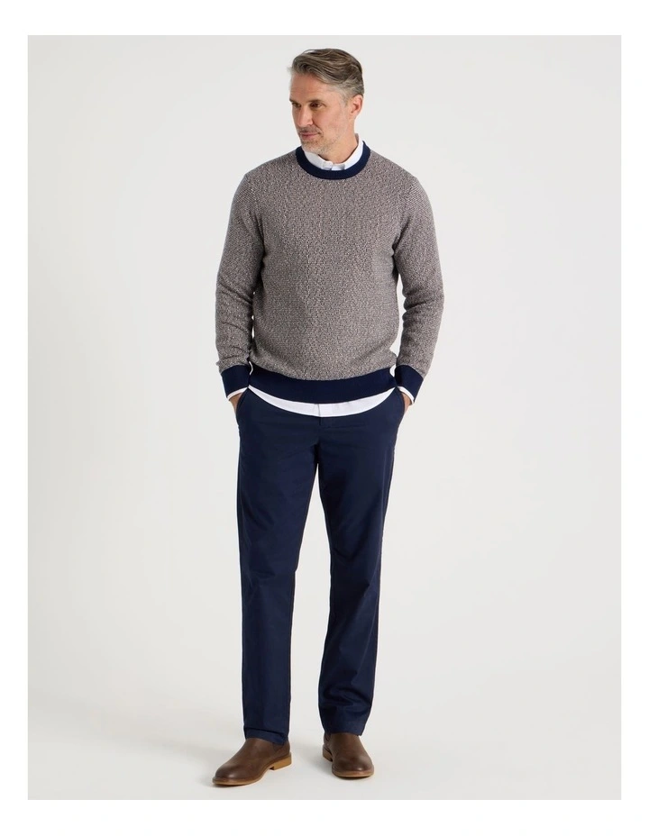 Tricolour Textured Crew Neck Knit in Camel image 3