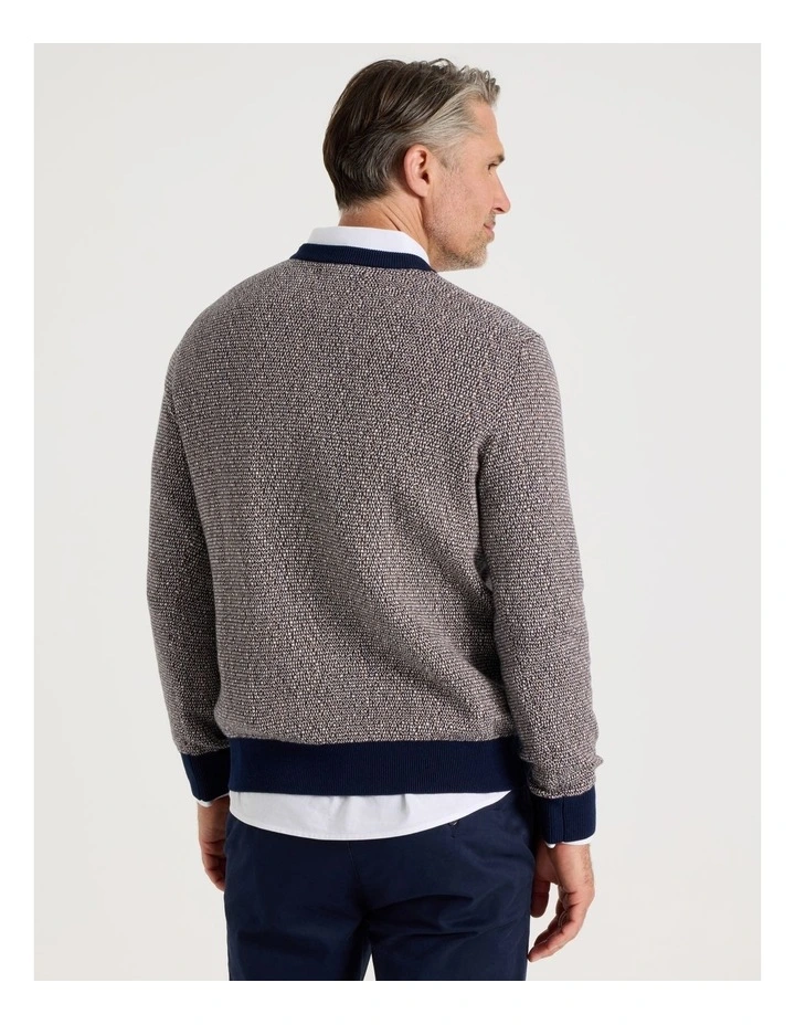 Tricolour Textured Crew Neck Knit in Camel image 6