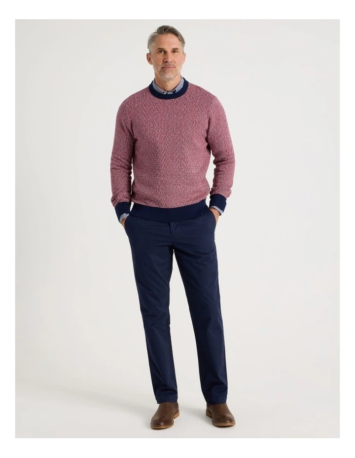 Tricolour Textured Crew Neck Knit in Red image 2