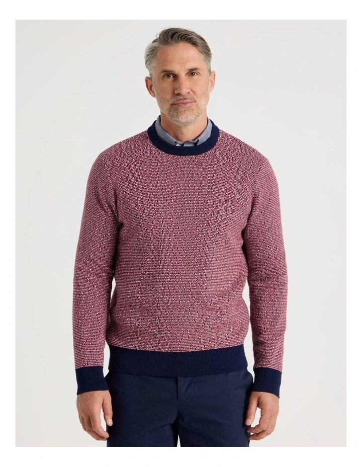 Tricolour Textured Crew Neck Knit in Red image 3