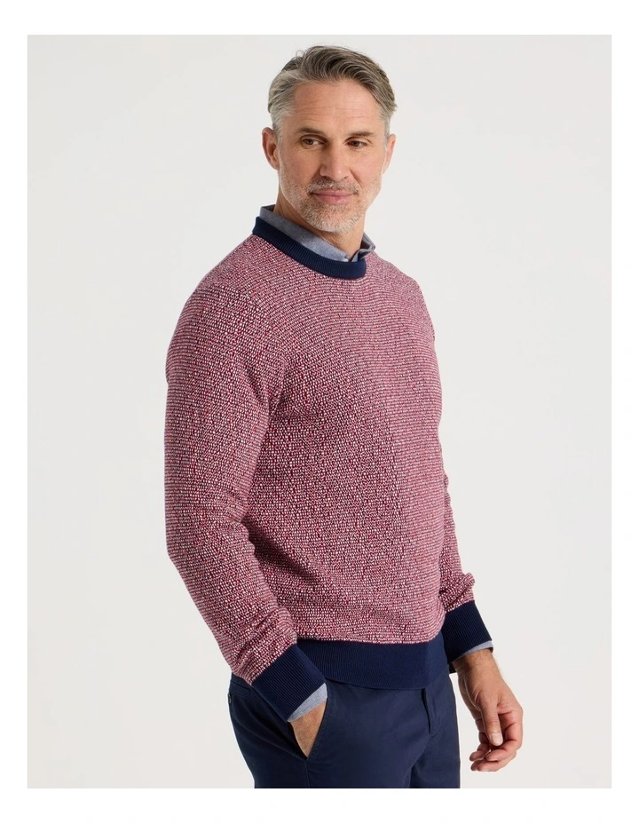 Tricolour Textured Crew Neck Knit in Red image 5