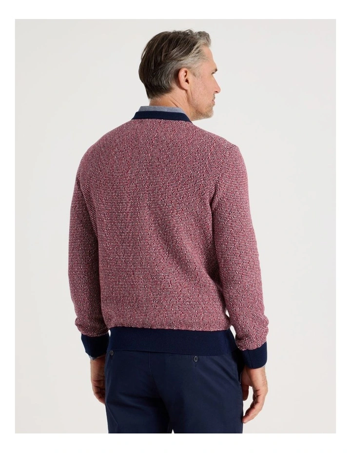Tricolour Textured Crew Neck Knit in Red image 6