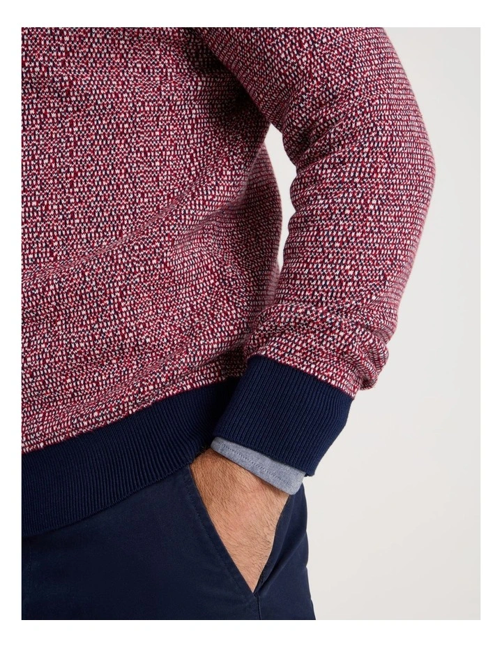 Tricolour Textured Crew Neck Knit in Red image 7