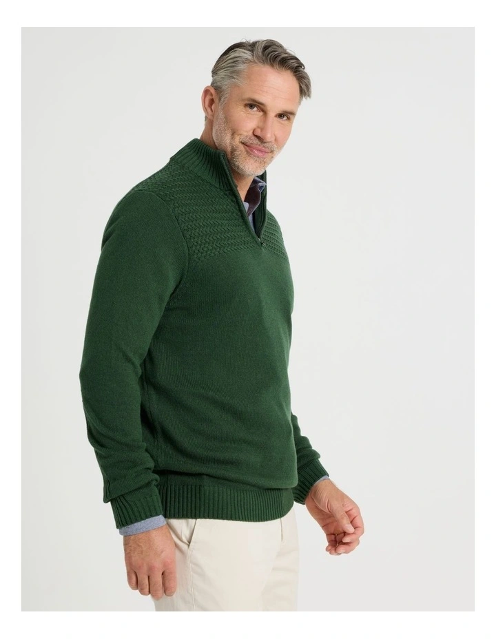 Half Zip Textured Knit in Sage image 3
