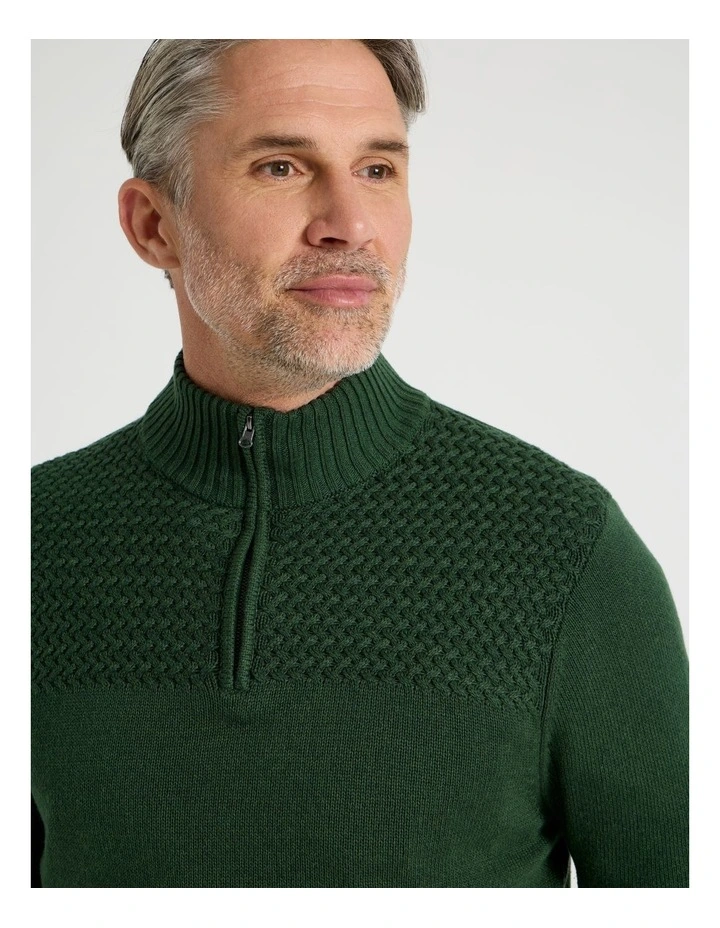 Half Zip Textured Knit in Sage image 4