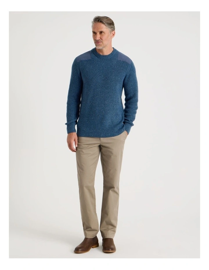 Crew Neck Shoulder Detail Ribbed Knit in Blue image 2