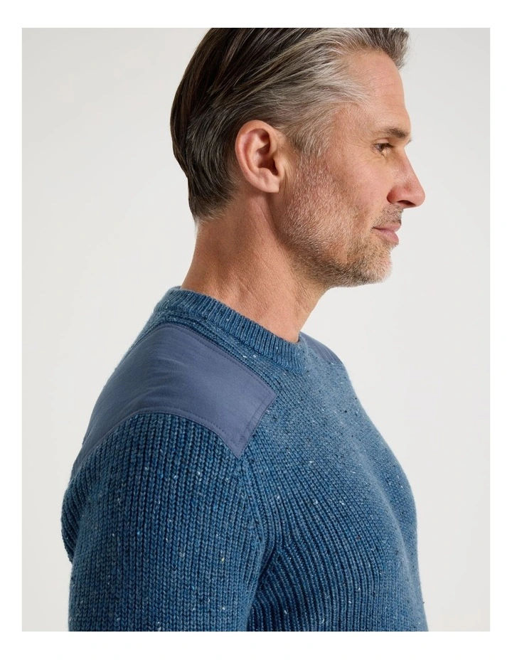 Crew Neck Shoulder Detail Ribbed Knit in Blue image 4