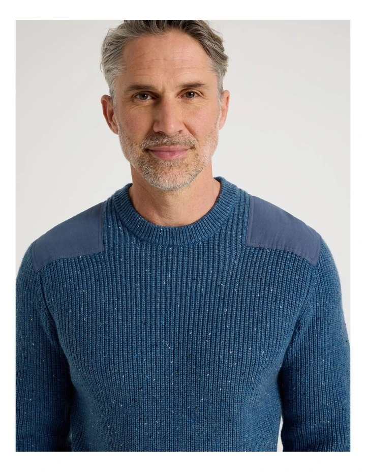 Crew Neck Shoulder Detail Ribbed Knit in Blue image 5