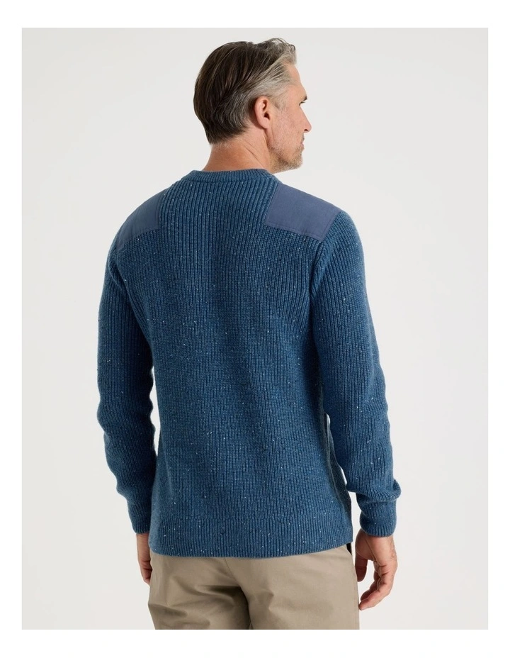 Crew Neck Shoulder Detail Ribbed Knit in Blue image 6