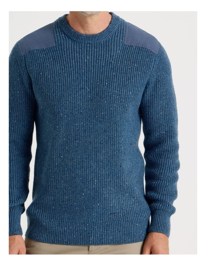 Crew Neck Shoulder Detail Ribbed Knit in Blue image 7