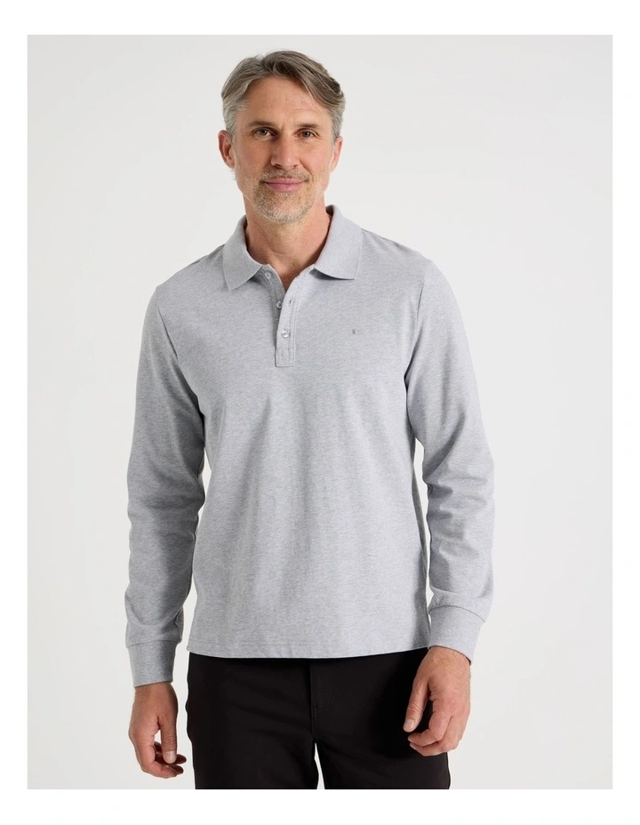 Long Sleeve Pique Polo in Grey image 1