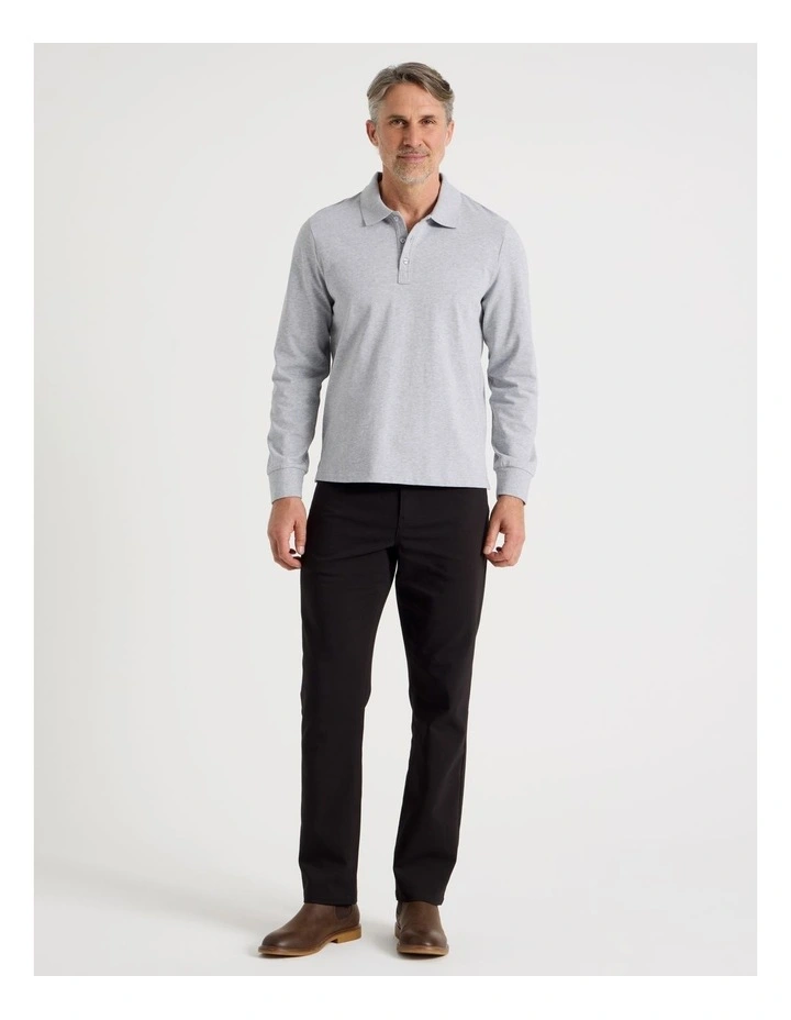 Long Sleeve Pique Polo in Grey image 3