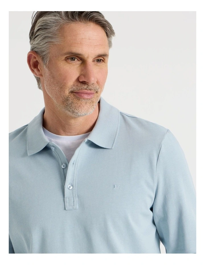 Long Sleeve Pique Polo in Light Blue image 4