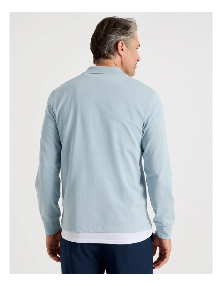 Long Sleeve Pique Polo in Light Blue image 5
