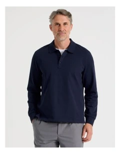 Long Sleeve Pique Polo in Navy