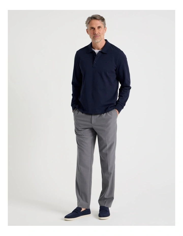 Long Sleeve Pique Polo in Navy image 3