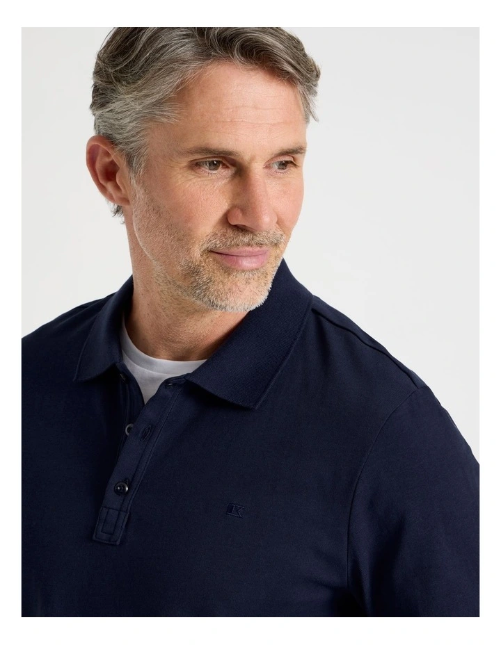 Long Sleeve Pique Polo in Navy image 5