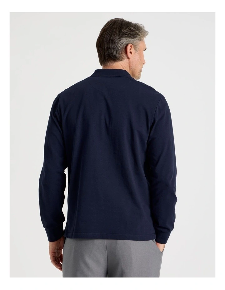 Long Sleeve Pique Polo in Navy image 6