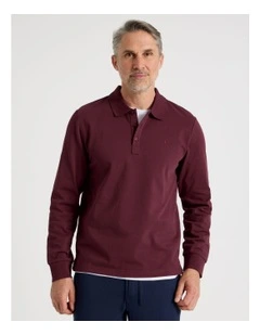 Long Sleeve Pique Polo in Burgundy