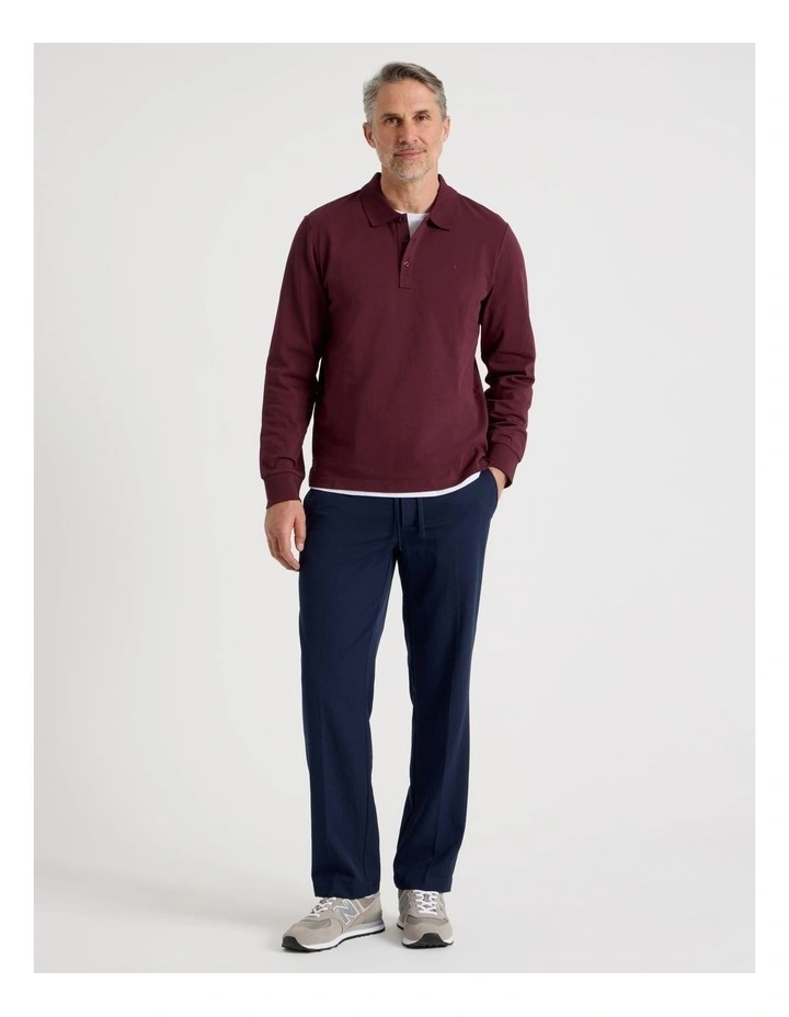 Long Sleeve Pique Polo in Burgundy image 2