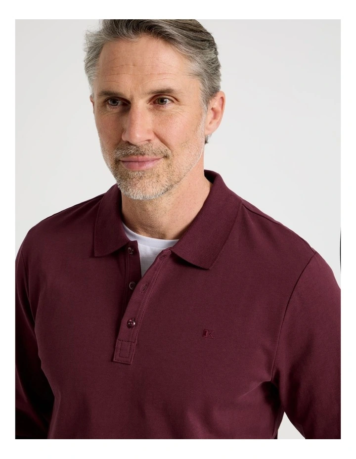Long Sleeve Pique Polo in Burgundy image 3