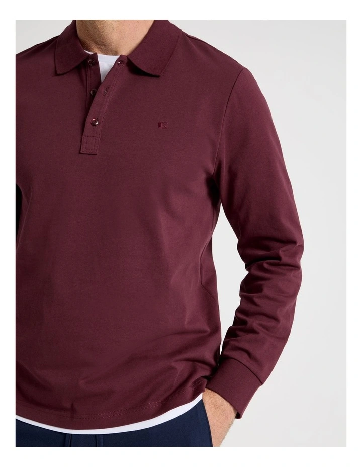 Long Sleeve Pique Polo in Burgundy image 4