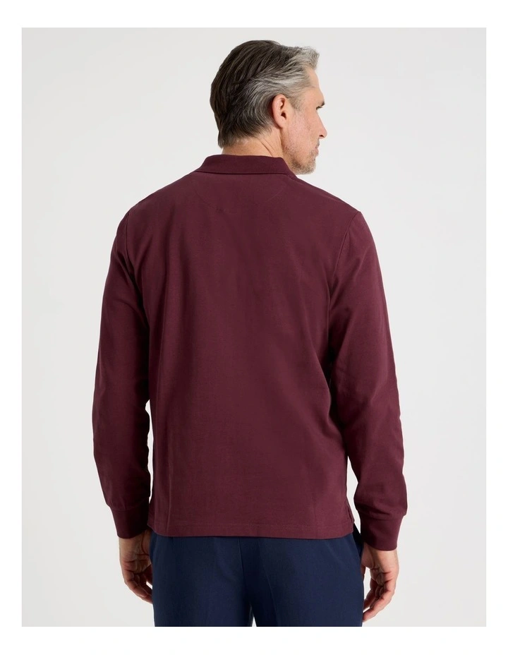 Long Sleeve Pique Polo in Burgundy image 5