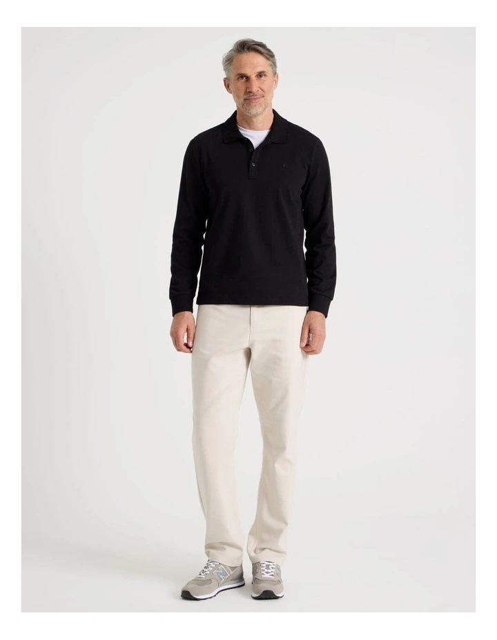 Long Sleeve Pique Polo in Black image 4