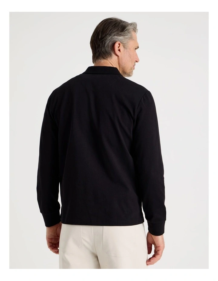 Long Sleeve Pique Polo in Black image 6