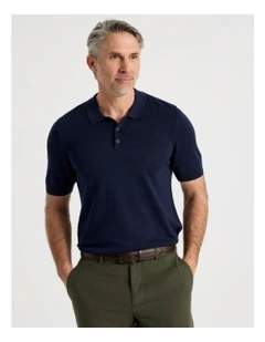 Short Sleeve Knitted Bamboo Cotton Polo in Navy