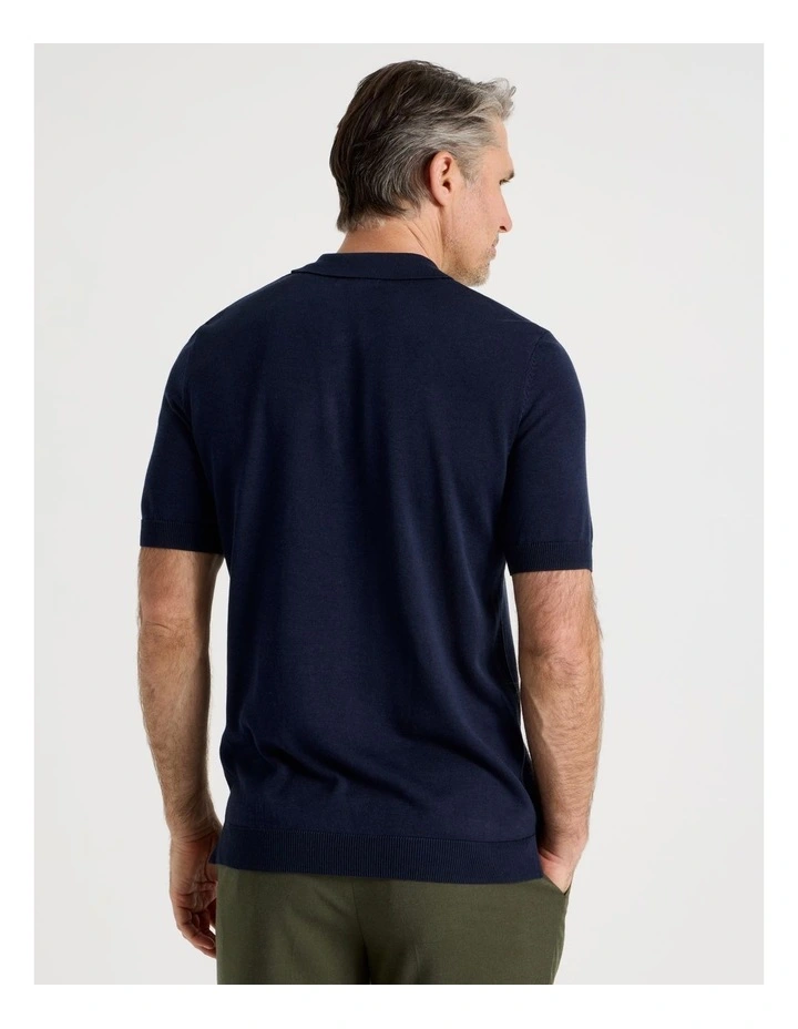 Short Sleeve Knitted Bamboo Cotton Polo in Navy image 6