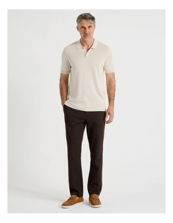 Short Sleeve Knitted Bamboo Cotton Polo in Bone image 4