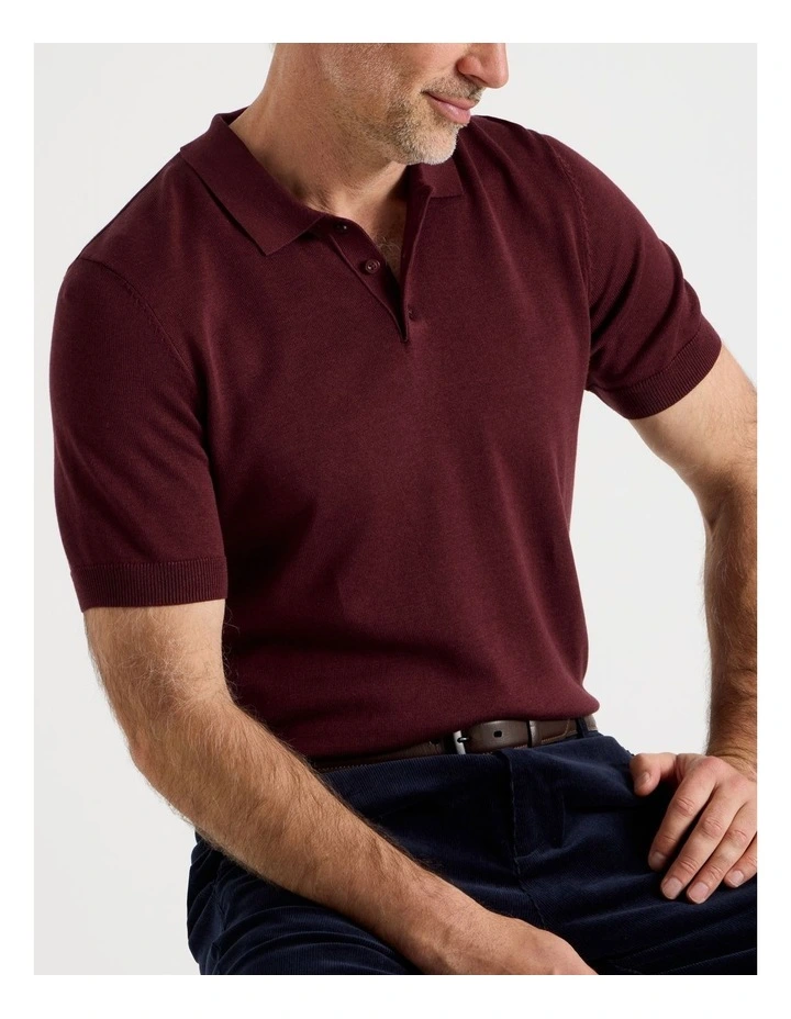 Short Sleeve Knitted Bamboo Cotton Polo in Burgundy image 3