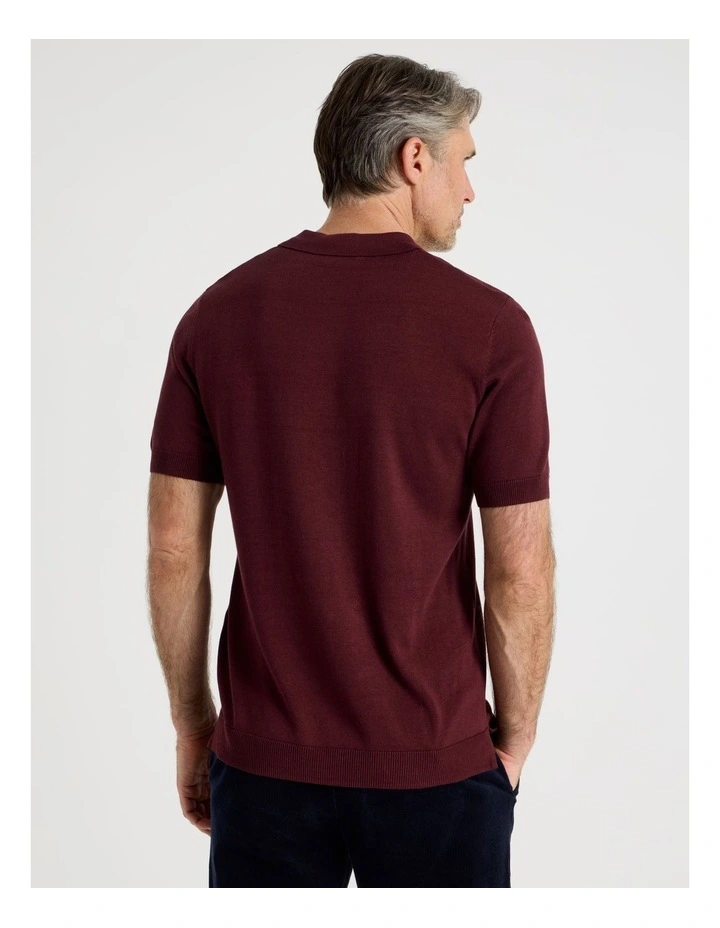 Short Sleeve Knitted Bamboo Cotton Polo in Burgundy image 5
