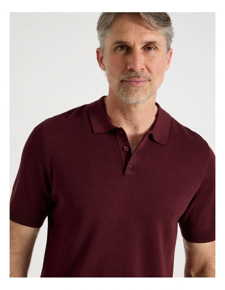 Short Sleeve Knitted Bamboo Cotton Polo in Burgundy image 6