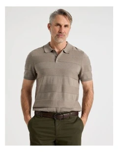 Jacquard Knit Polo in Taupe