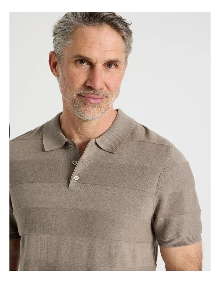 Jacquard Knit Polo in Taupe image 3