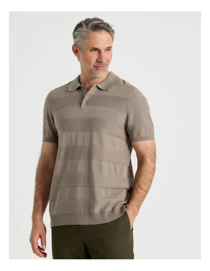 Jacquard Knit Polo in Taupe image 4