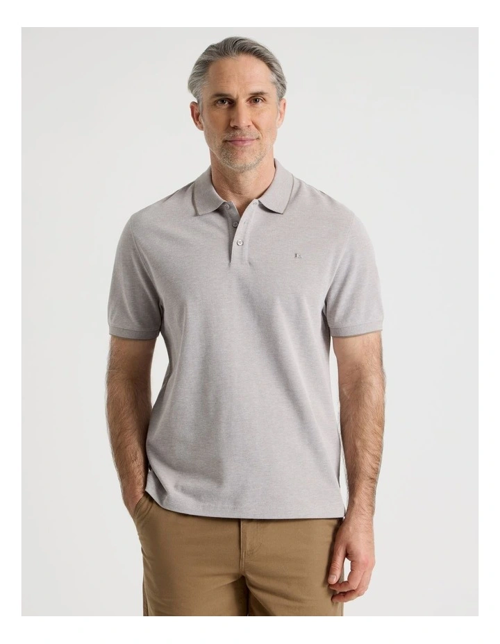 Birdseye Pique Polo in Beige image 4
