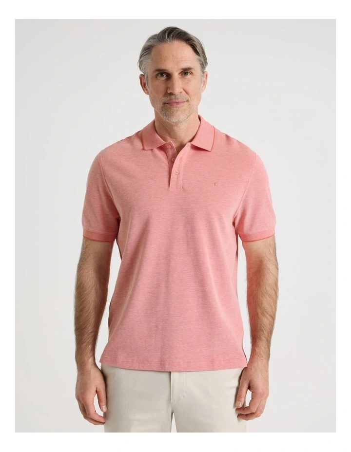 Birdseye Pique Polo in Coral image 1